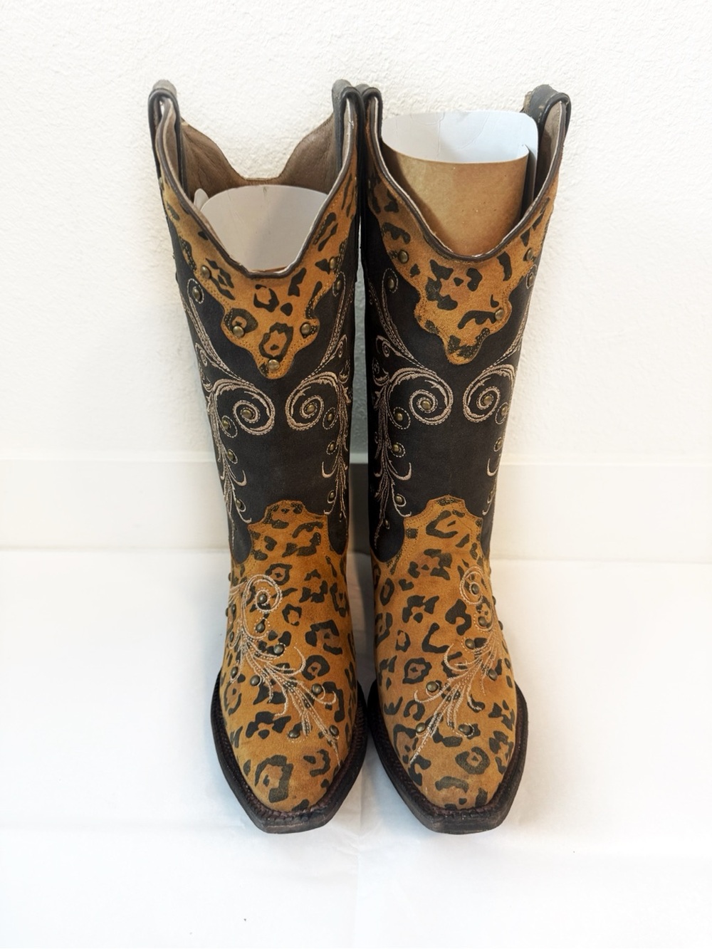 Tanner Mark Two Tone Leopard Leather Cowboy Boots NEW 6.5 / 7